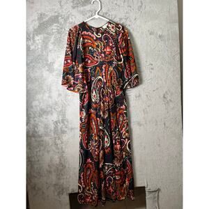 Kachel Paisley Midi Dress Puff Sleeve Boho Cottagecore Romantic Flowy Festival S